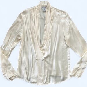 Vintage 1980s Allison Taylor 100% Silk Cream Long-Sleeved Blouse Size M
